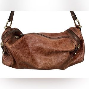 376. Gianni Bini handbag travel / overnight bag in brown faux snakeskin leather.